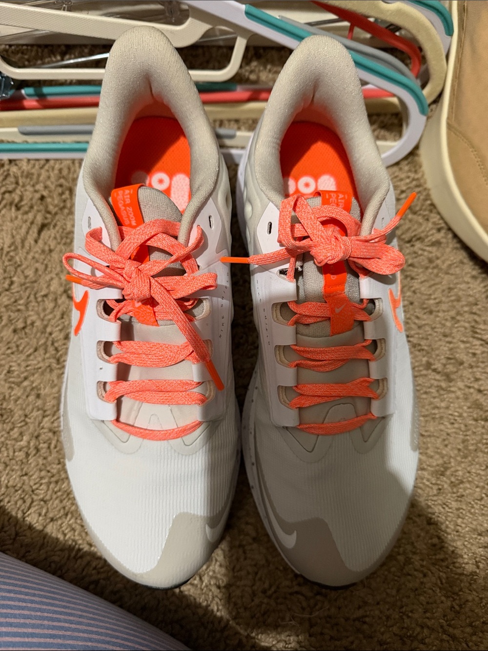 Womens White Sneakers with neon orange Laces - Lightweight Athletic Shoes